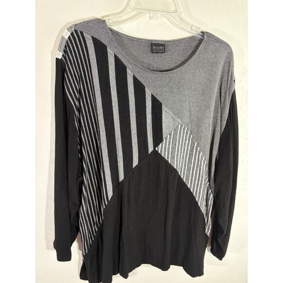 Dairi Designer Fashion Tunic Top One Size Black Gray White Ethnic Print Morocco - Picture 1 of 9